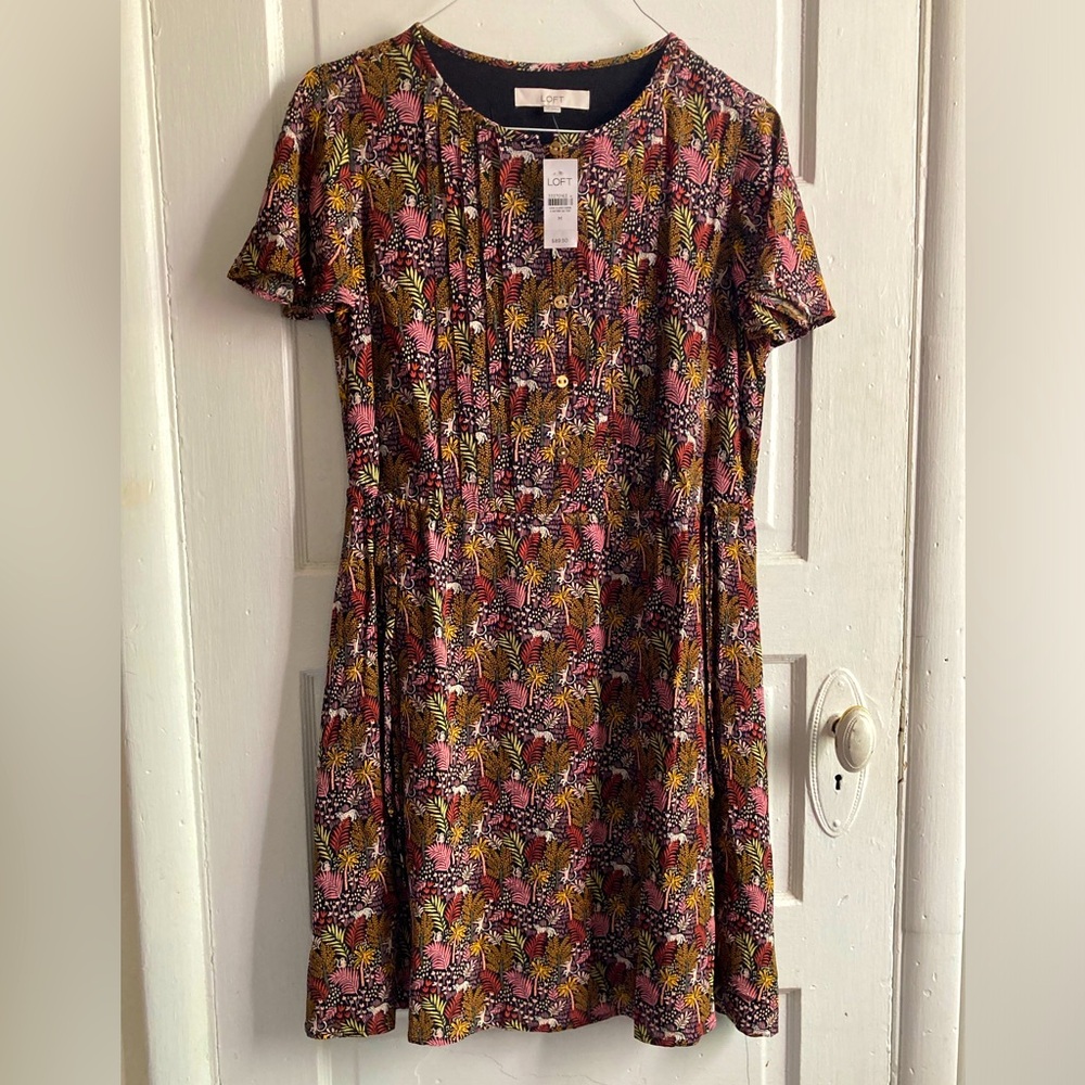 LOFT Colorful Drawstring Mini Dress